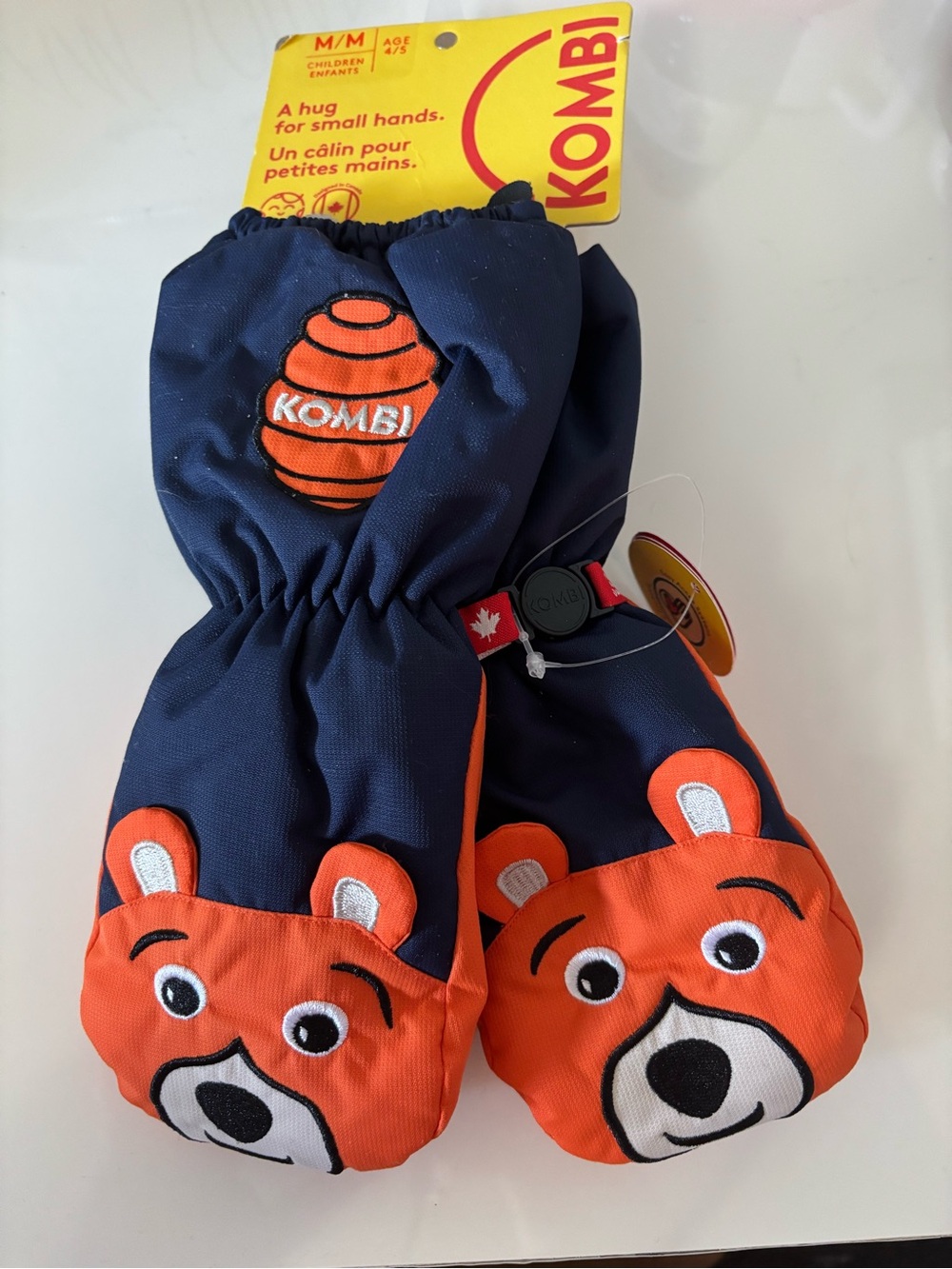 Kombi Kids Navy & Orange Bear Mittens